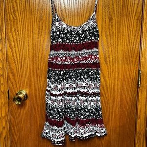 Deb Boho Print Backless Sundress – Size L | Red Black White Summer Mini Dress